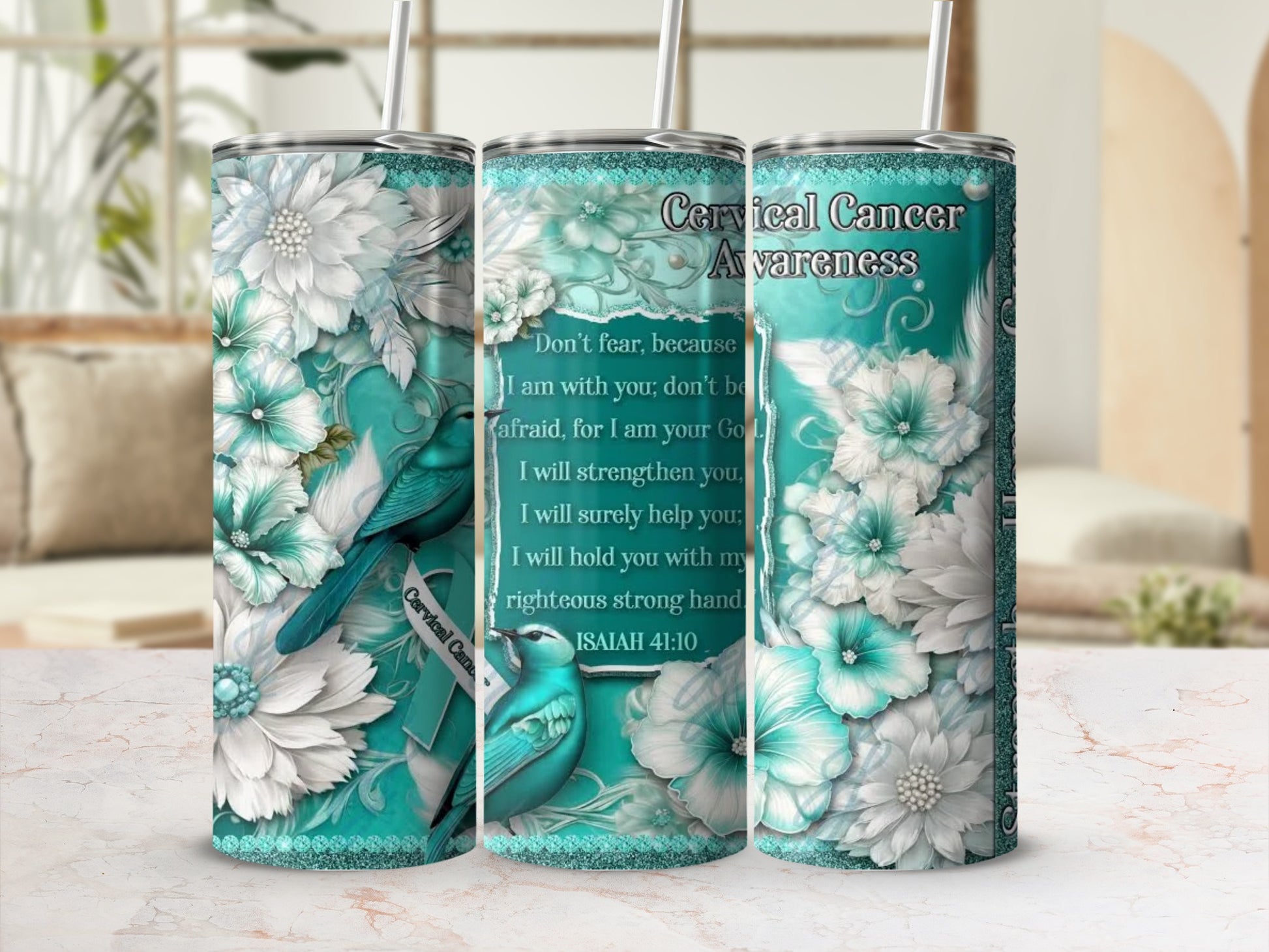 Cervical Cancer Awareness Floral Design Tumbler