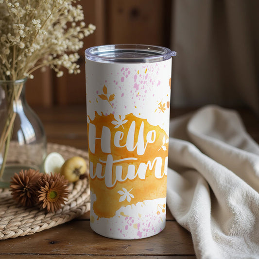 Hello Autumn Design Travel Tumbler Cup with Lid