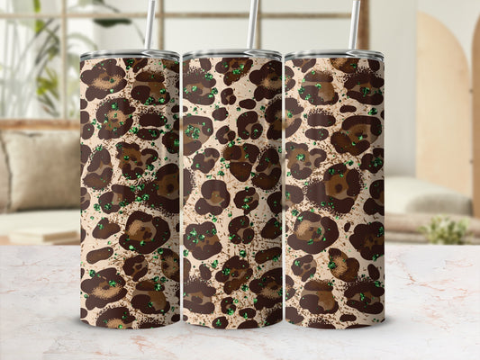Leopard Print Design Travel Tumbler with Straw