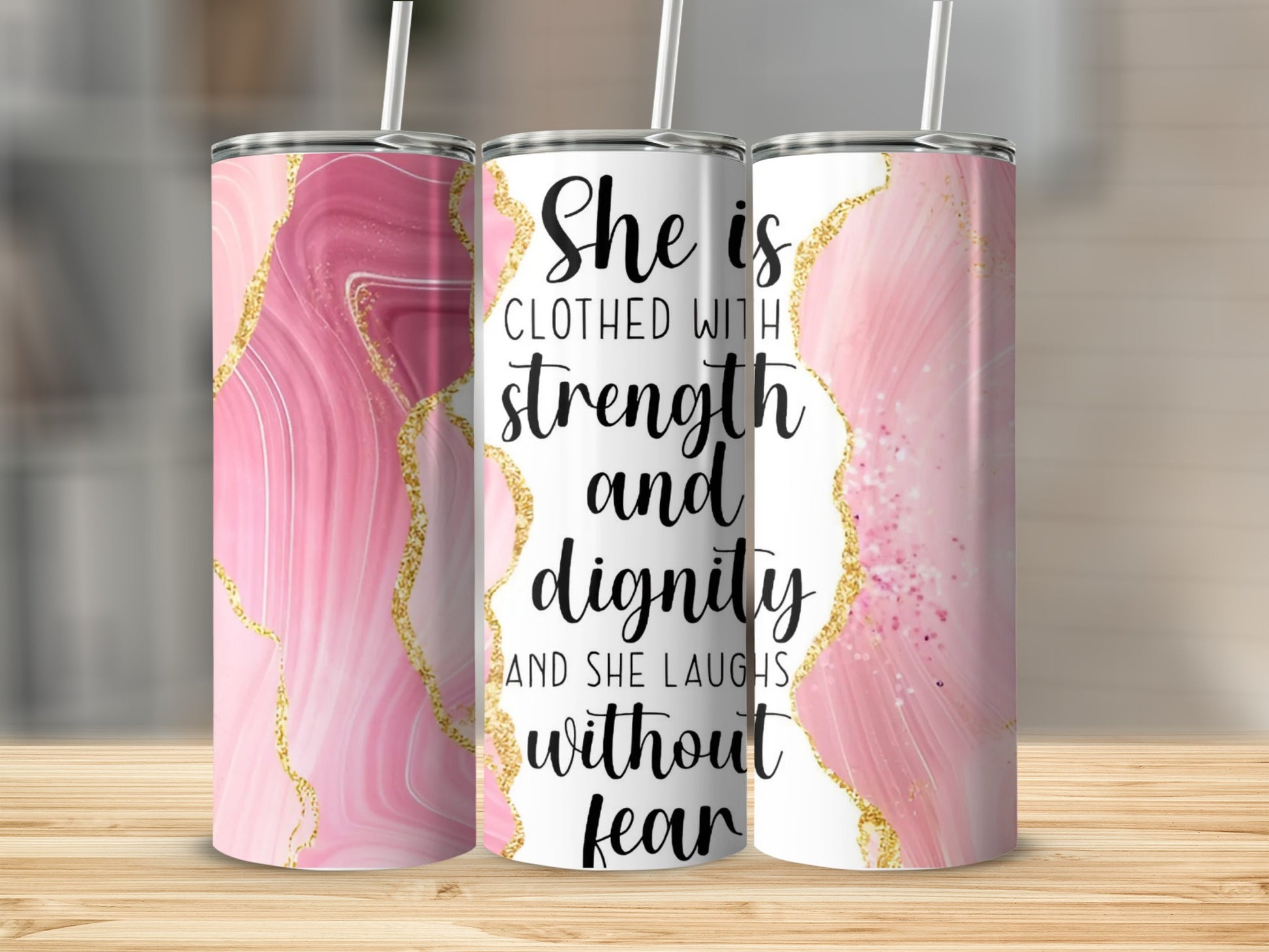 Inspirational Pink and Gold Marble Design Tumbler