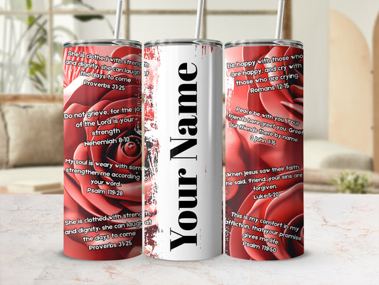 Customizable Bible Verses Tumbler with Rose Design