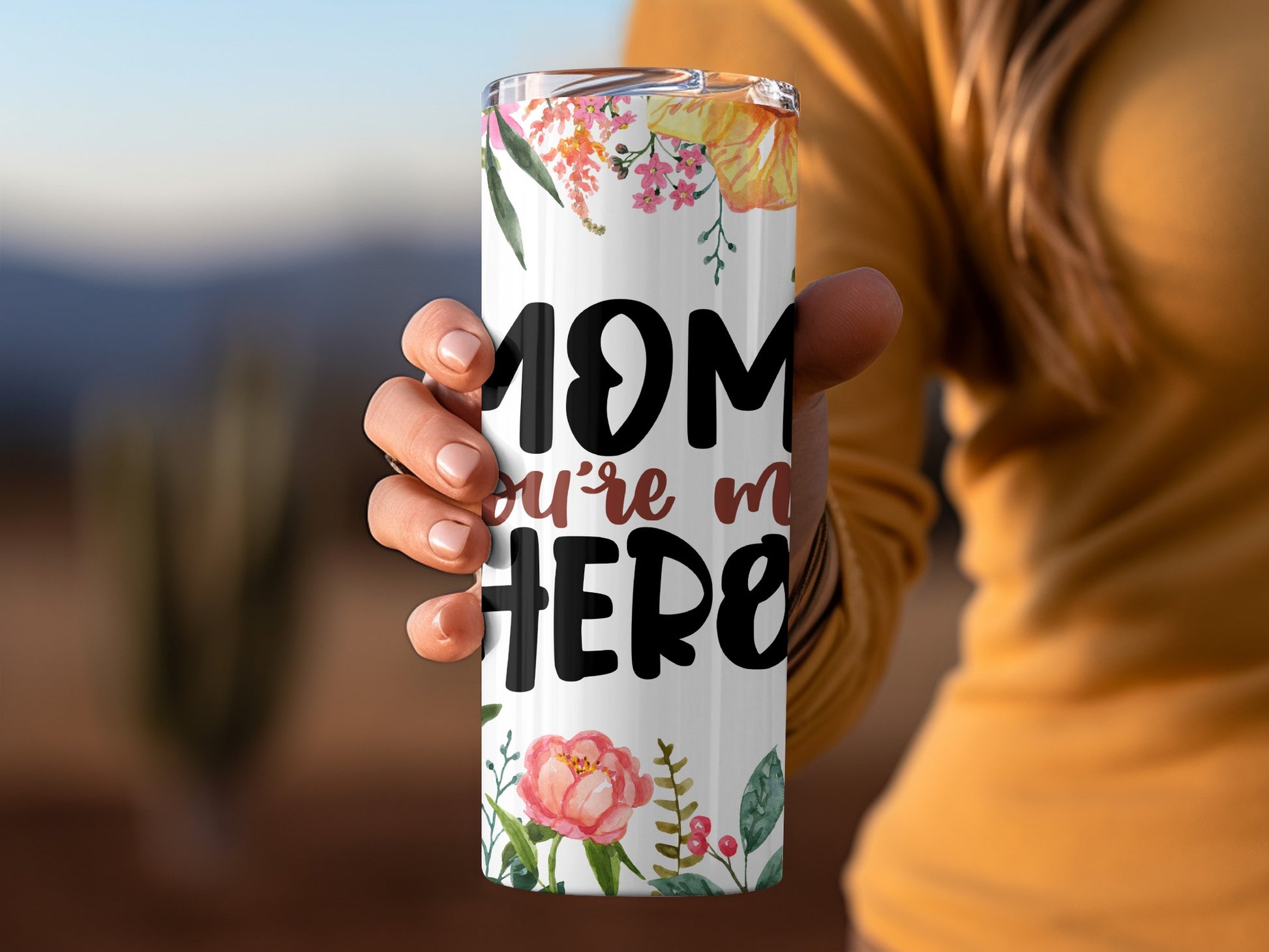 Mom You're My Hero Floral Tumbler for Mother's Day