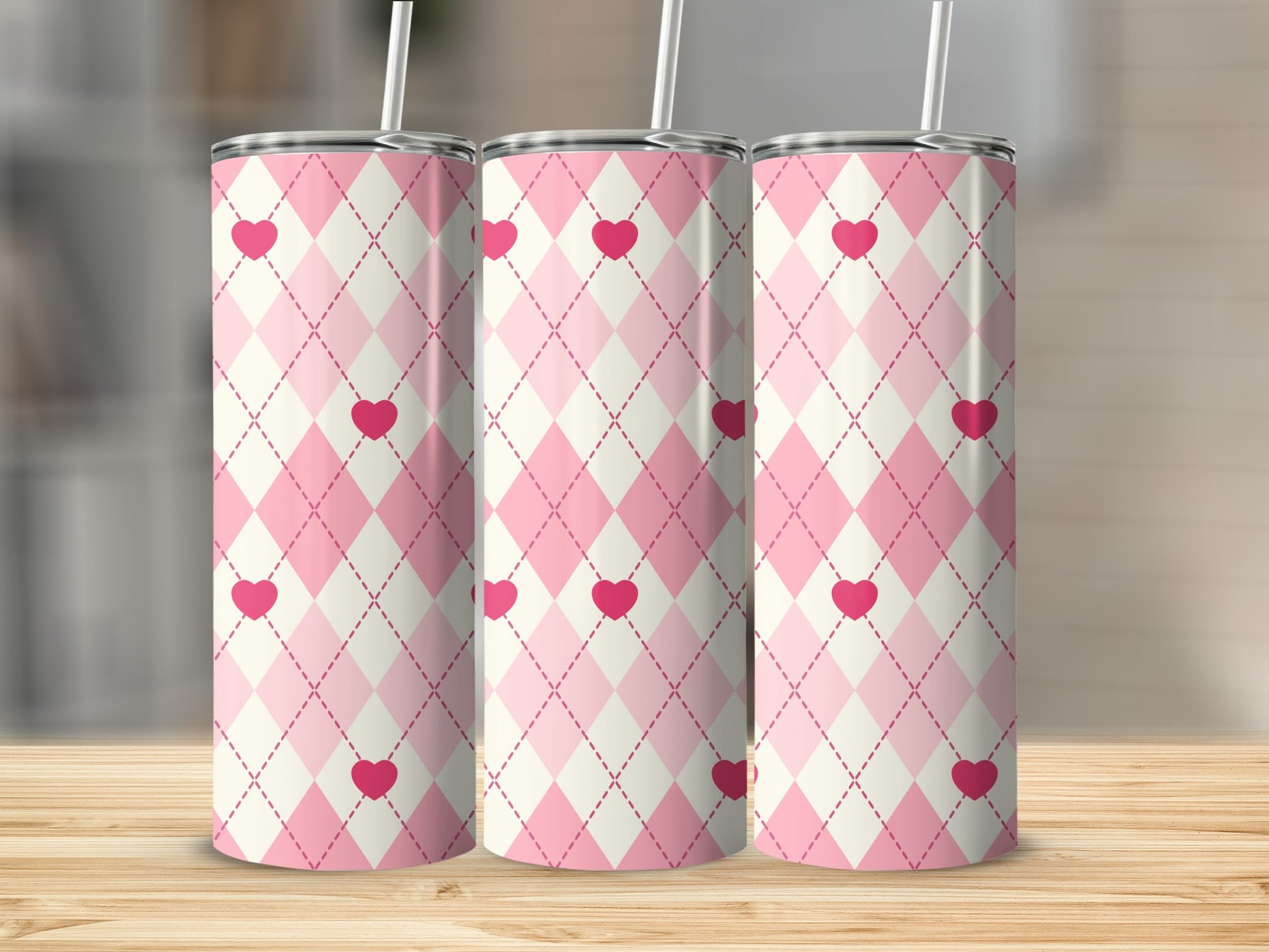 Pink Heart Argyle Pattern Tumbler Classic Design