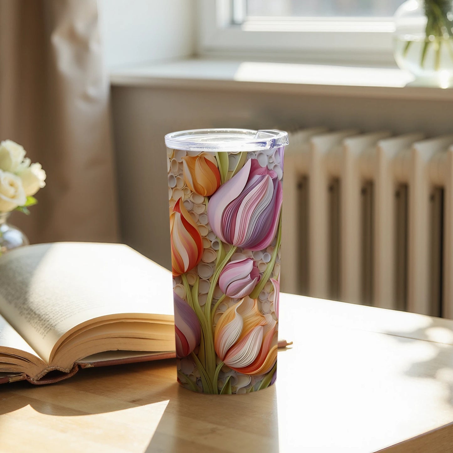 Elegant Floral Pattern Insulated Tumbler for Beverages