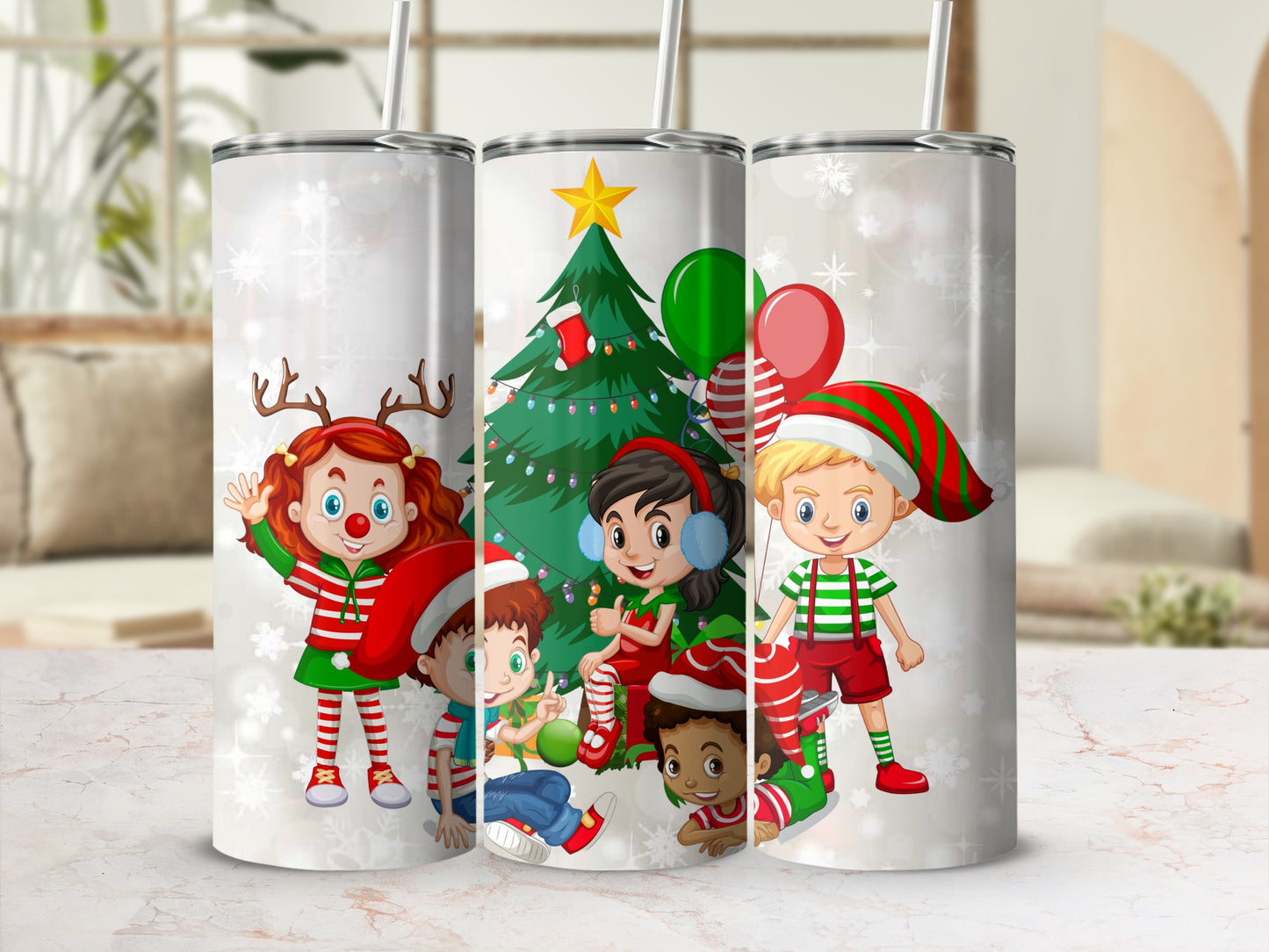 Festive Christmas Tree and Kids Stainless Steel Tumbler