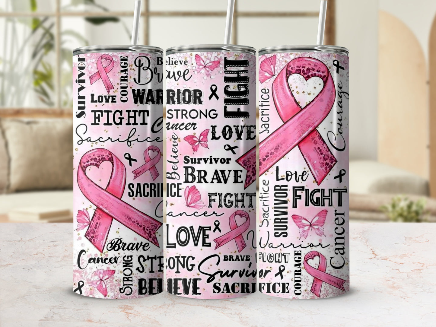 Pink Ribbon Breast Cancer Awareness Tumbler