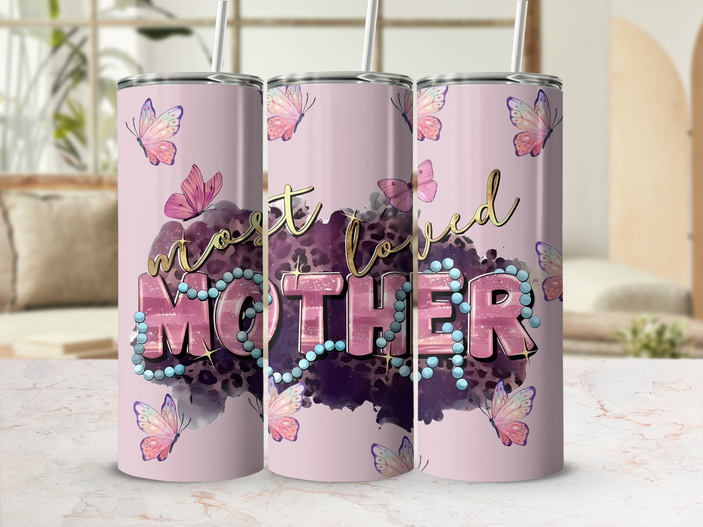 Most Loved Mother Butterfly Design Tumbler Product