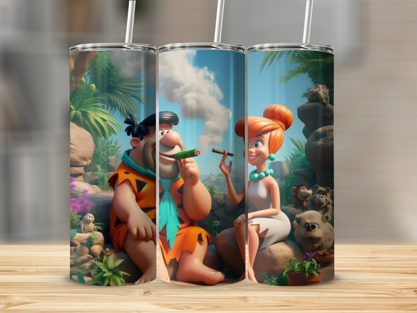 Animated Stone Age Family Themed Stainless Steel Tumblers