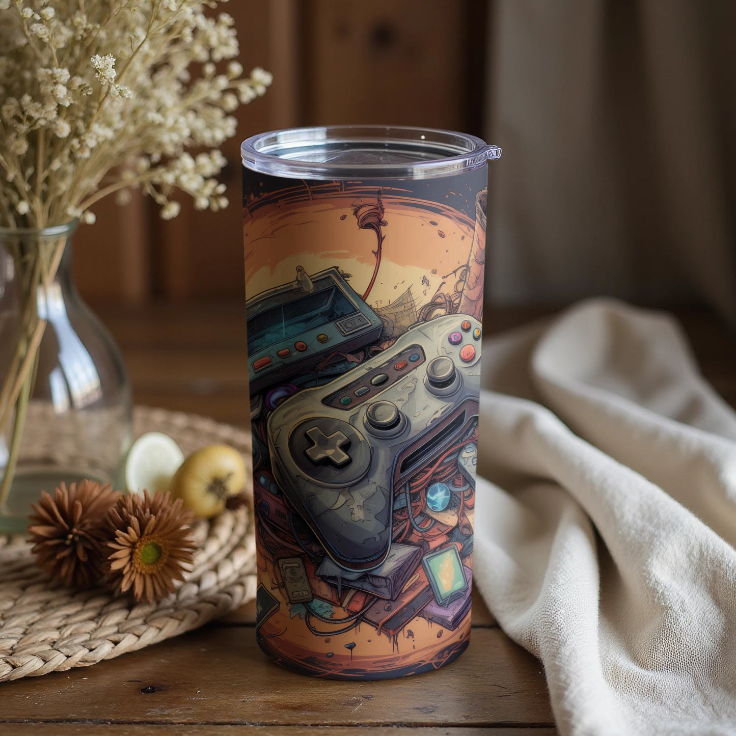 Retro Gamer Scene Travel Tumbler With Lids