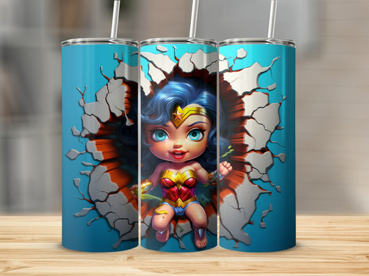 Adorable Superhero Tumbler with Cracked Wall Design