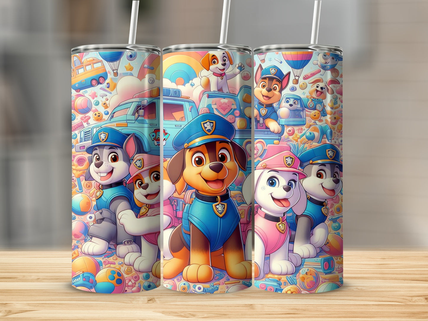 Colorful Cartoon Dog Character Theme Travel Tumblers