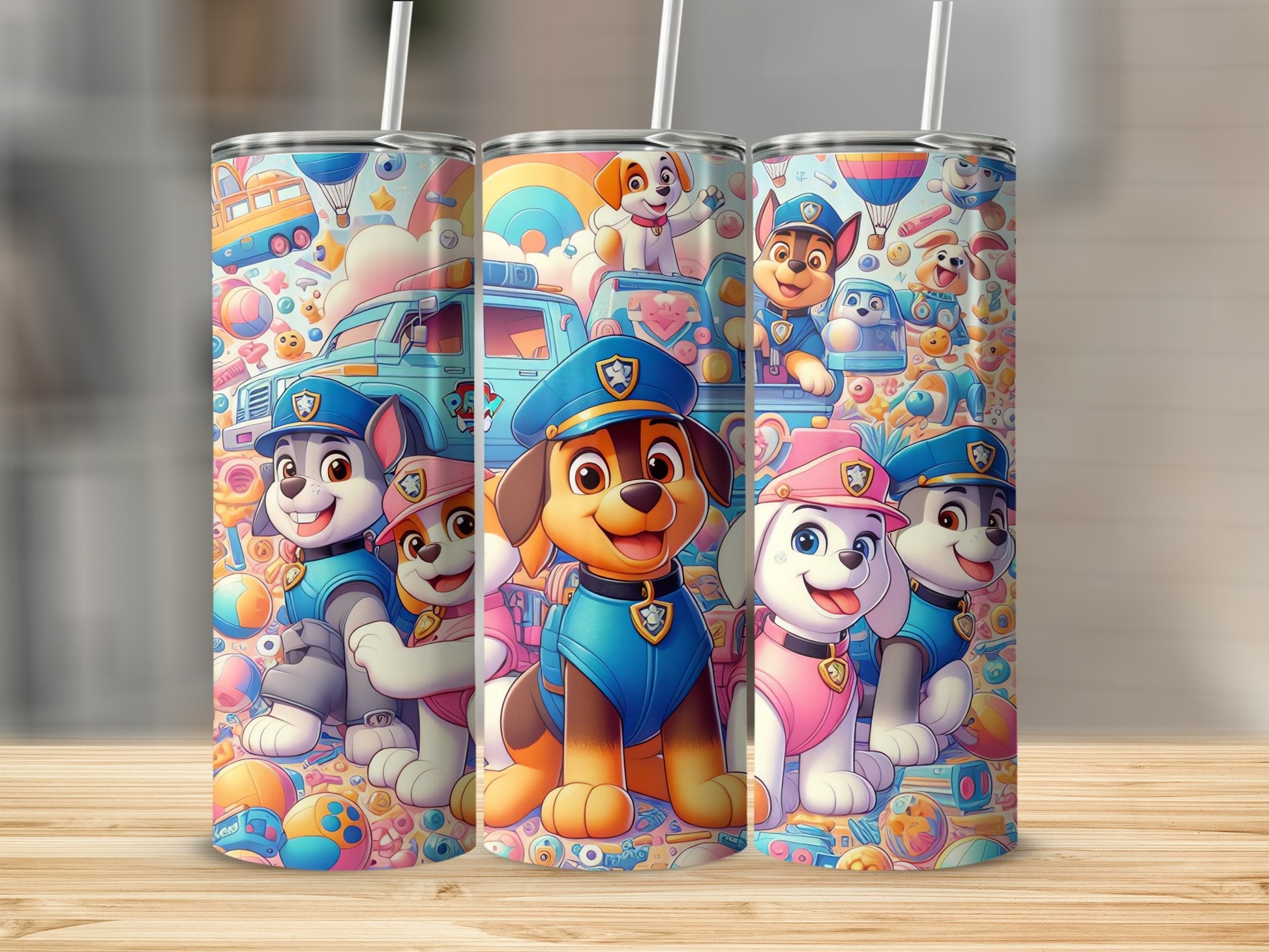 Colorful Cartoon Dog Character Theme Travel Tumblers
