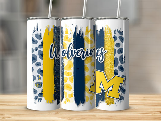 Wolverines Text With Brush Strokes and Letter M Tumblers