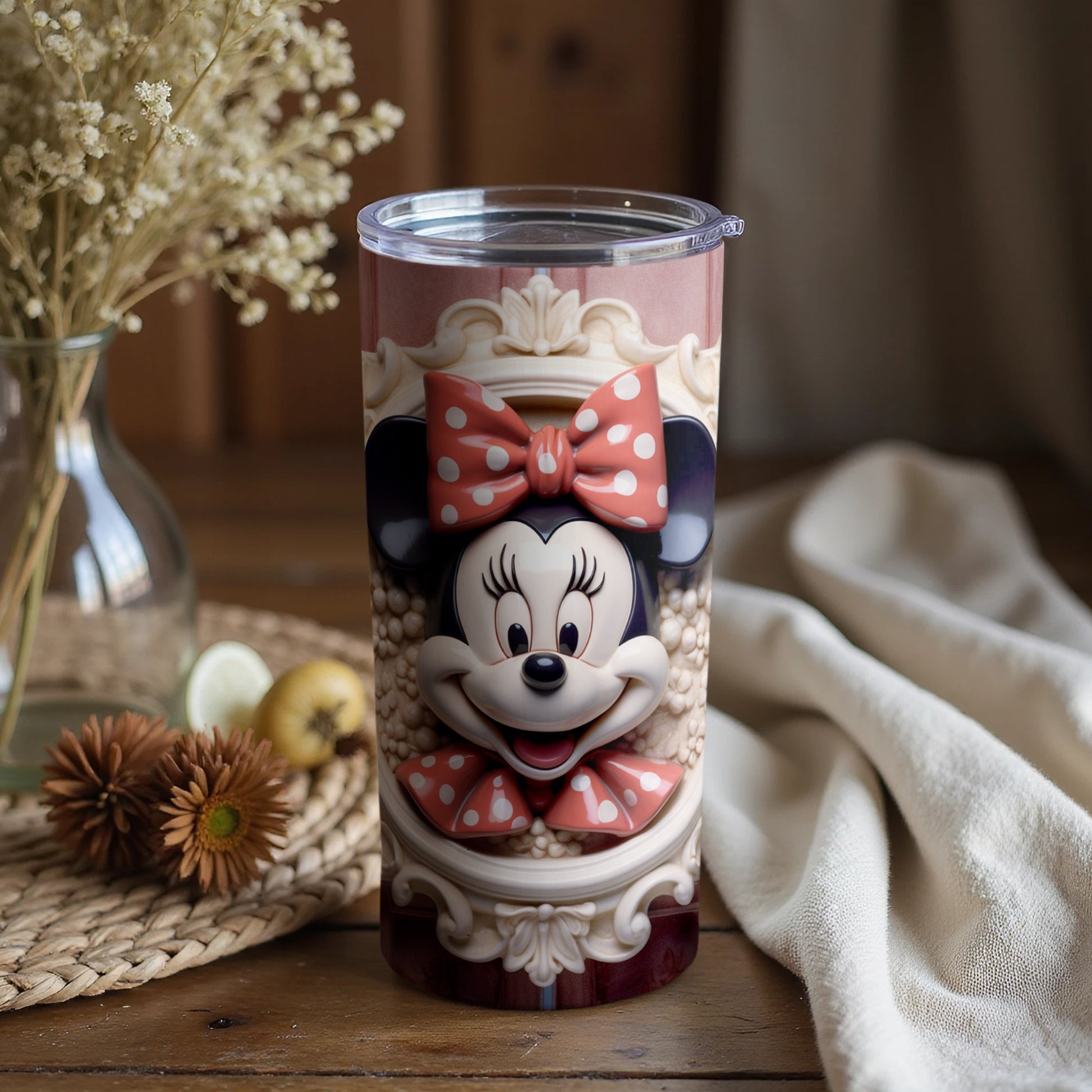 Cute Minnie Mouse Themed Tumbler with Bow Design