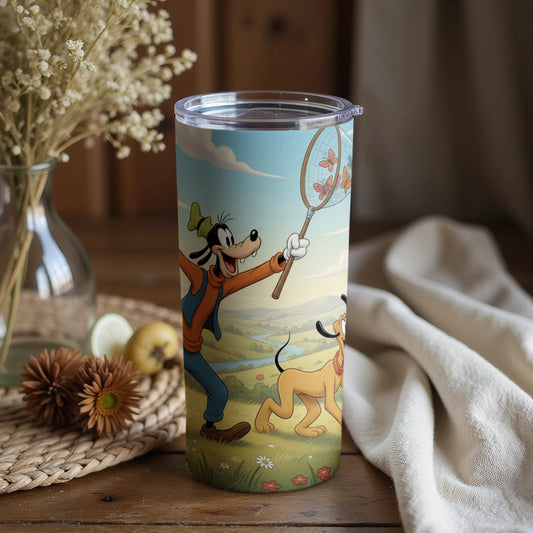 Goofy and Pluto Catching Butterflies Fun Tumbler