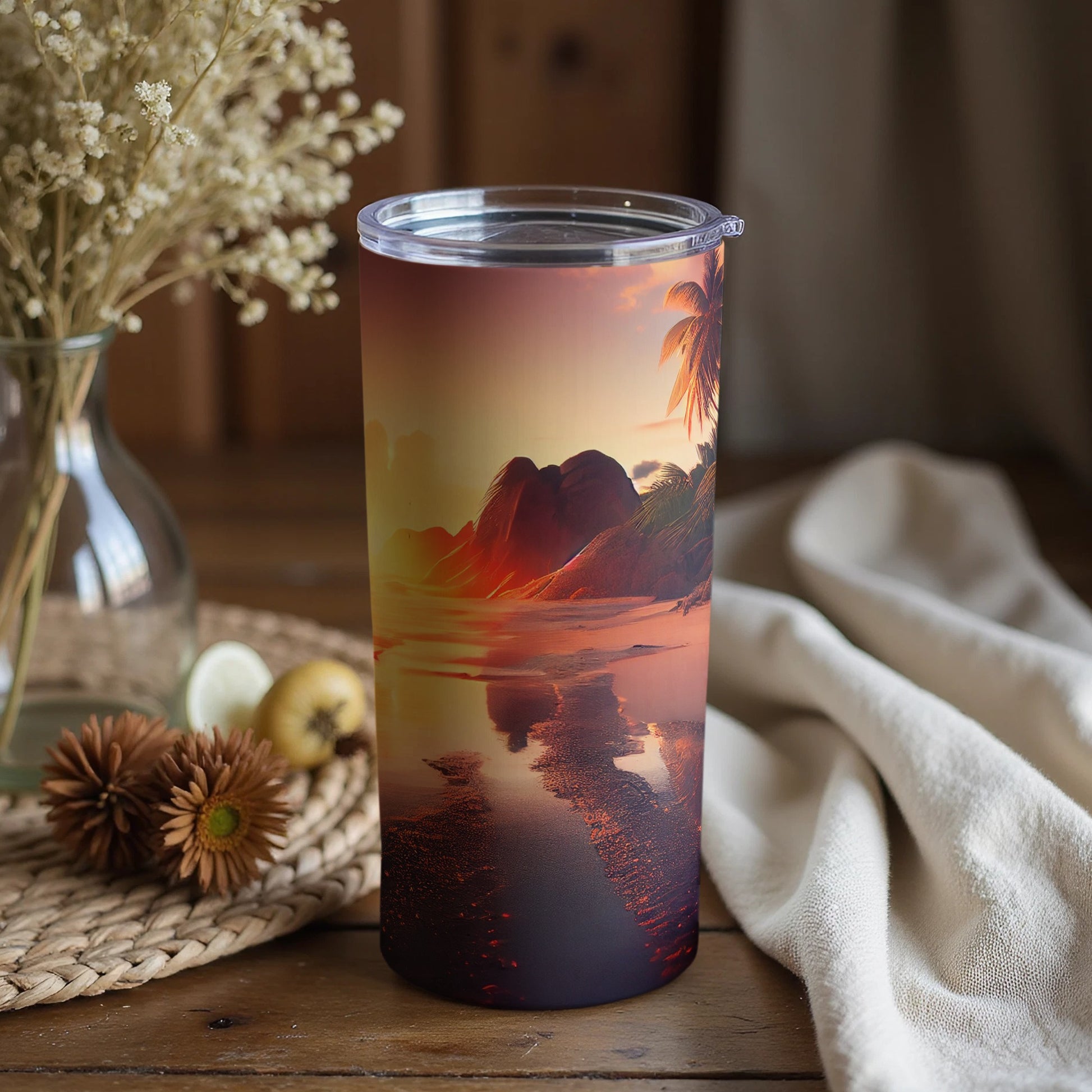 Scenic Tropical Beach Sunset Travel Mug