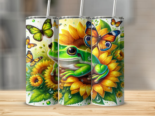 Vibrant Frog and Butterfly Design Tumbler Cup Product