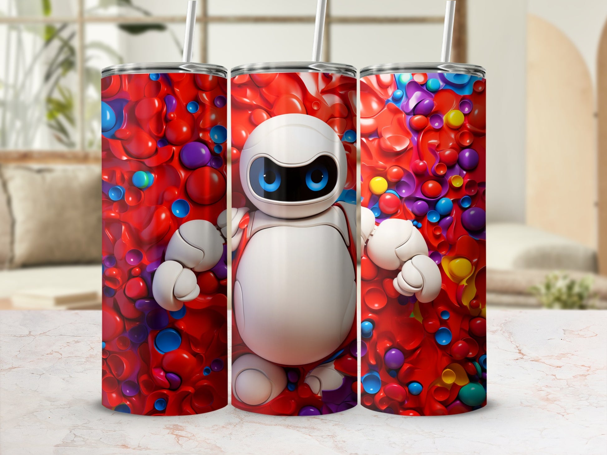 Cute Robot with Colorful Bubbles Insulated Tumbler