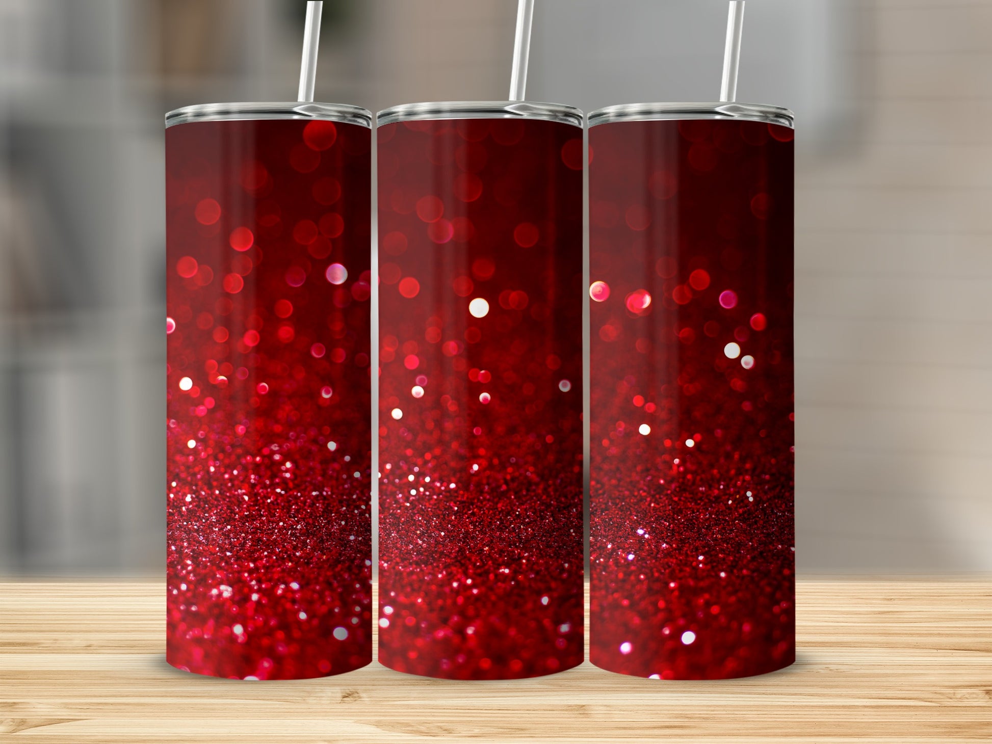 Sparkling Red Glitter Tumbler with Straw Fun Drinkware