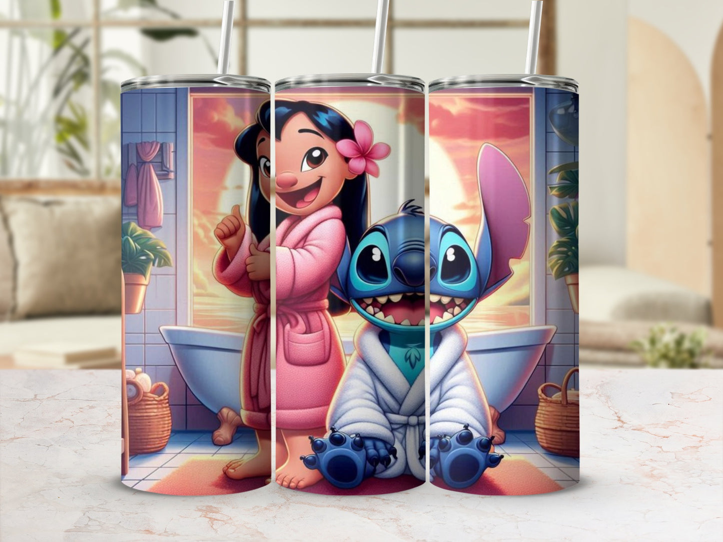 Lilo and Stitch Inspired Printed Tumbler With Straw