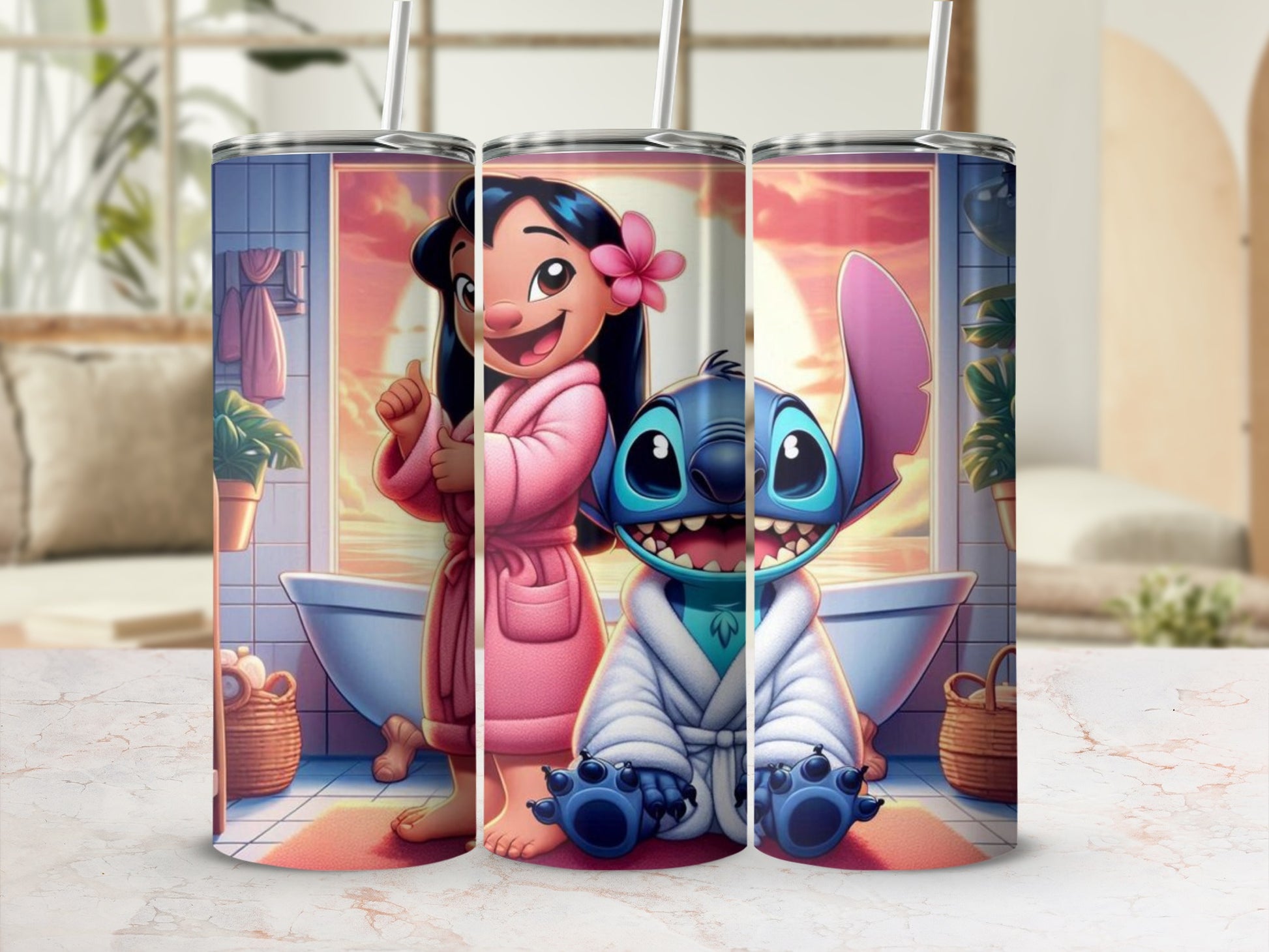 Lilo and Stitch Inspired Printed Tumbler With Straw