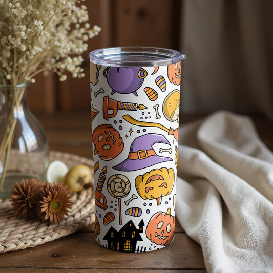 Colorful Halloween Theme Travel Tumbler with Lid