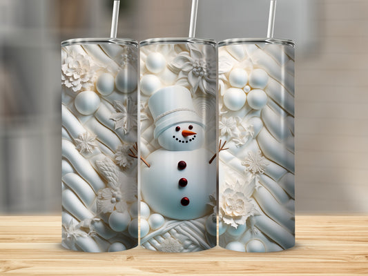 Festive Snowman Winter Design Tumbler with Straw