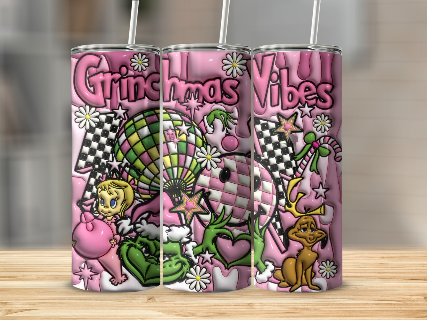Grinchmas Vibes Decorated Tumbler with Straw Cup