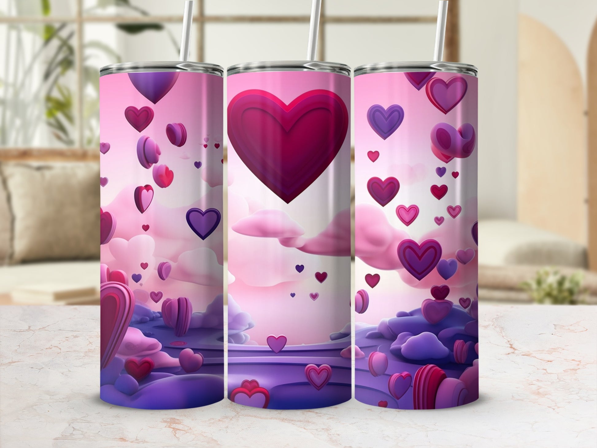 Beautiful Tumbler with Floating Hearts Pattern Design