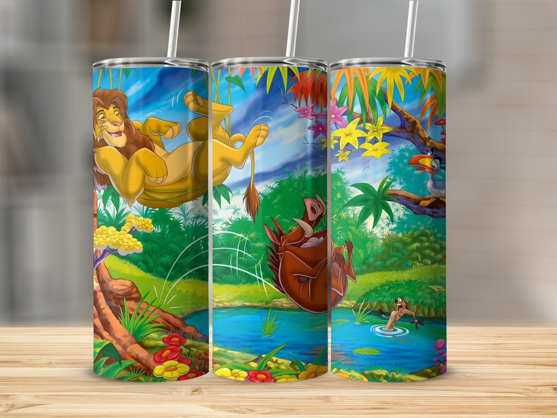 Colorful Lion and Friends Design Tumbler Cup