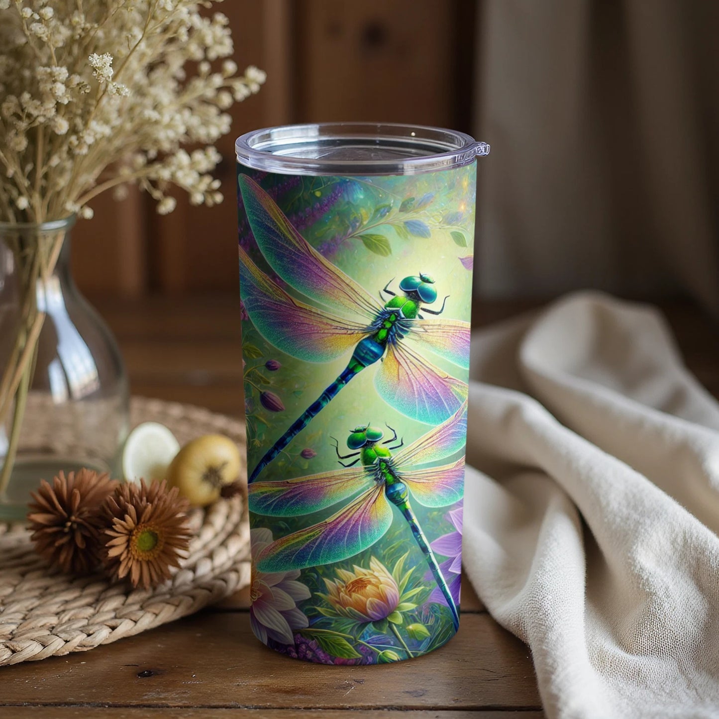 Colorful Dragonfly Artwork Insulated Tumbler Cup