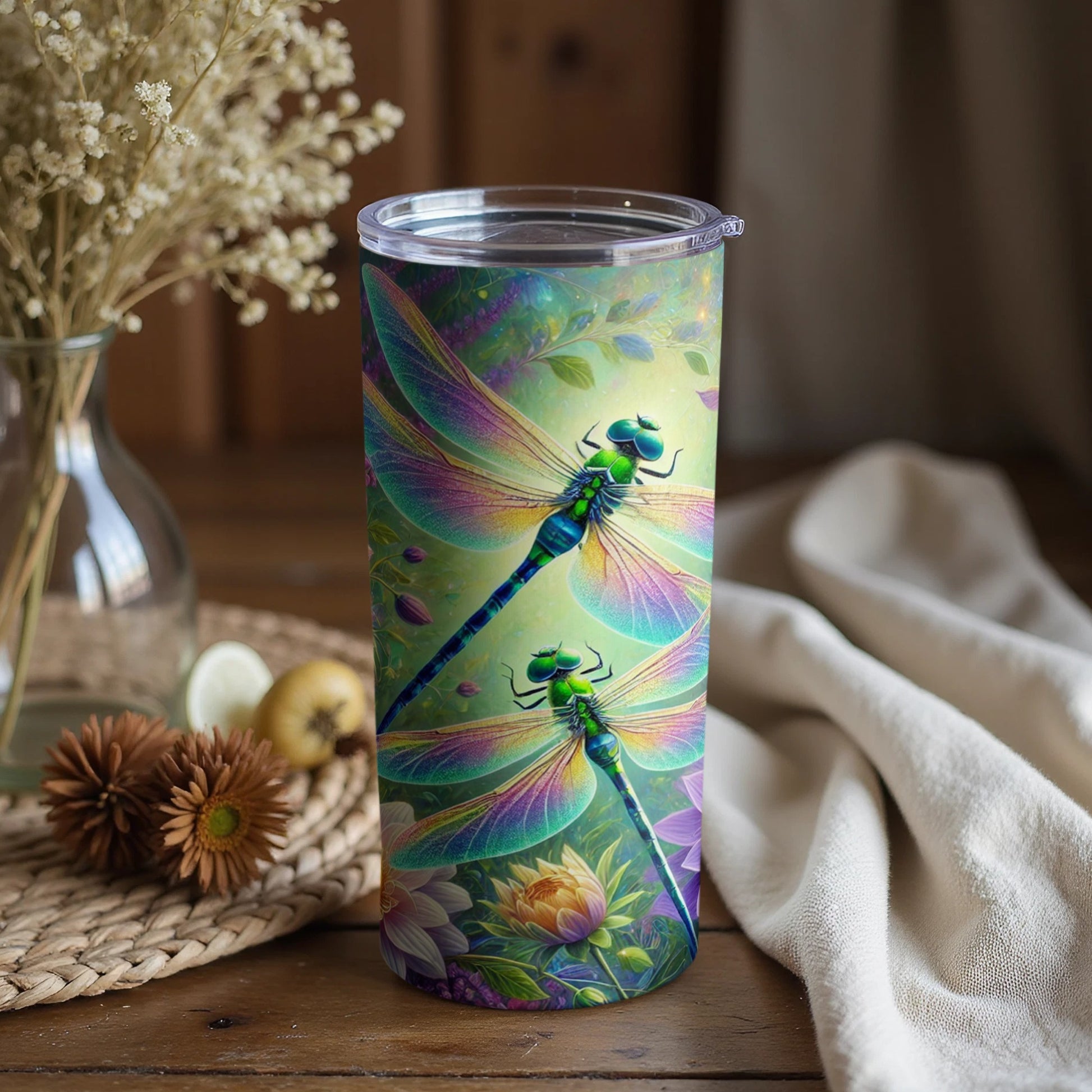 Colorful Dragonfly Artwork Insulated Tumbler Cup