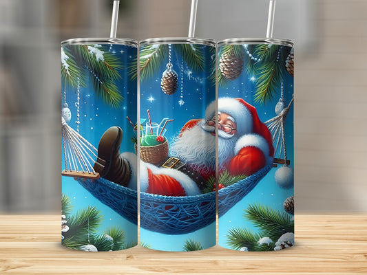 Festive Santa Relaxing in Hammock Holiday Tumbler