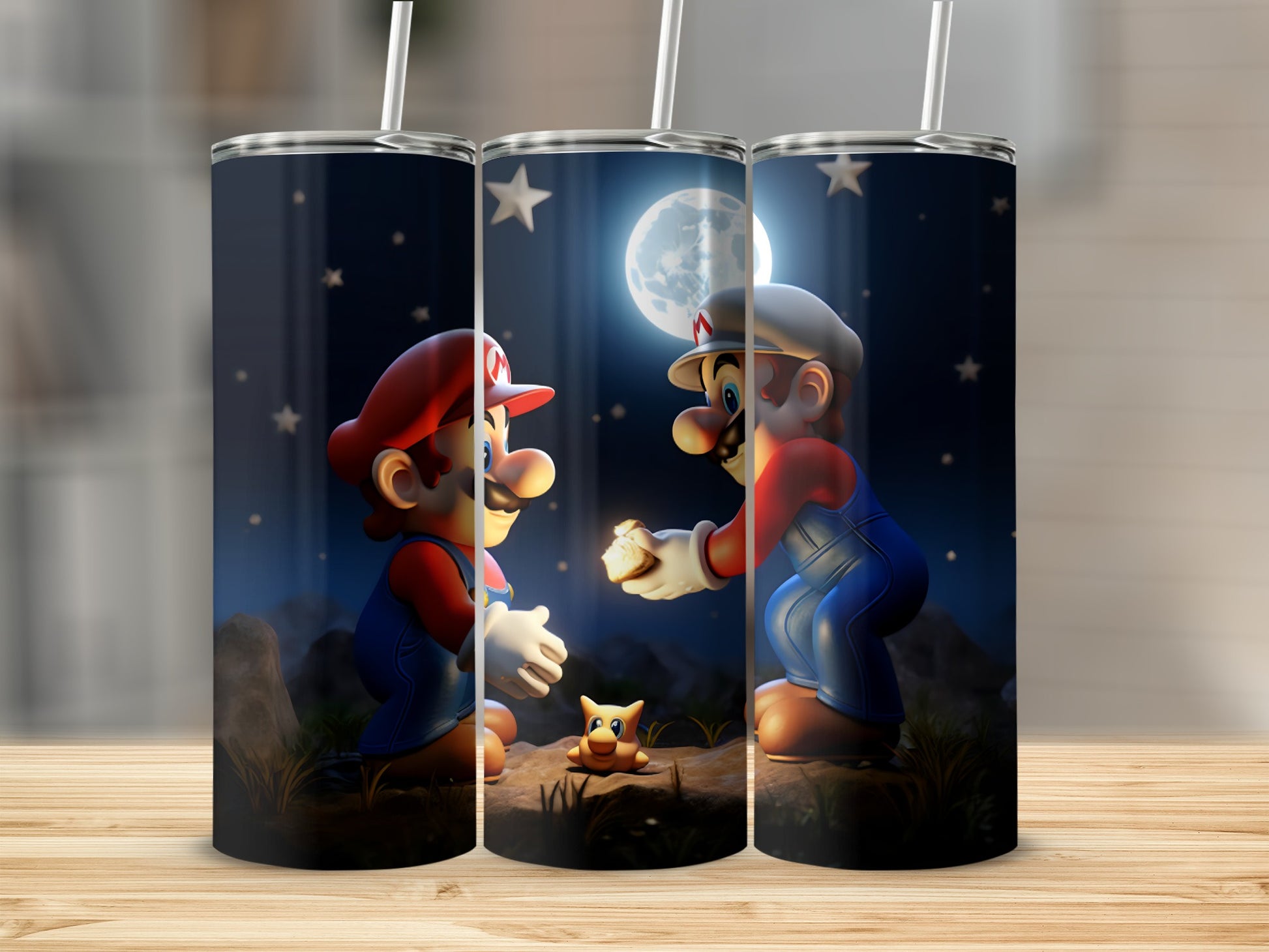 Cute Stars and Moon Characters Tumbler Cup Design
