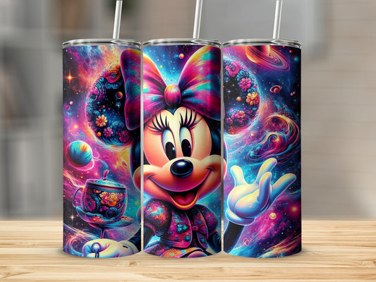 Colorful Cosmic Minnie Mouse Tumbler with Straw