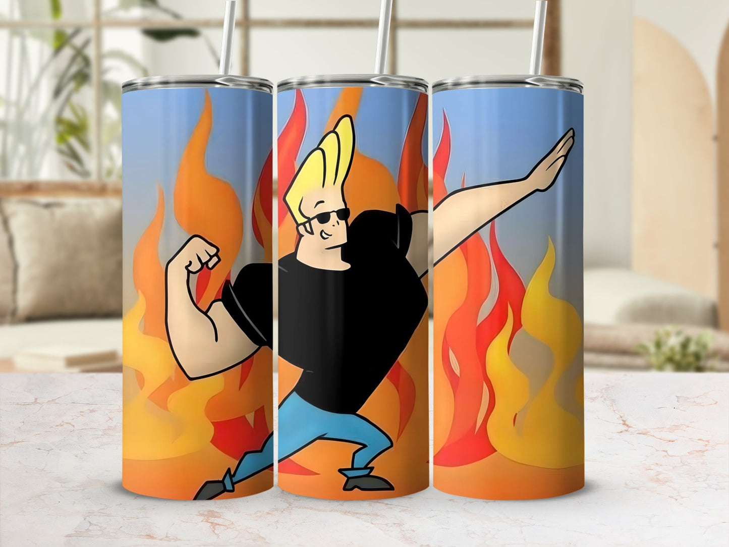 Action Hero Themed Travel Tumbler Flask with Straw