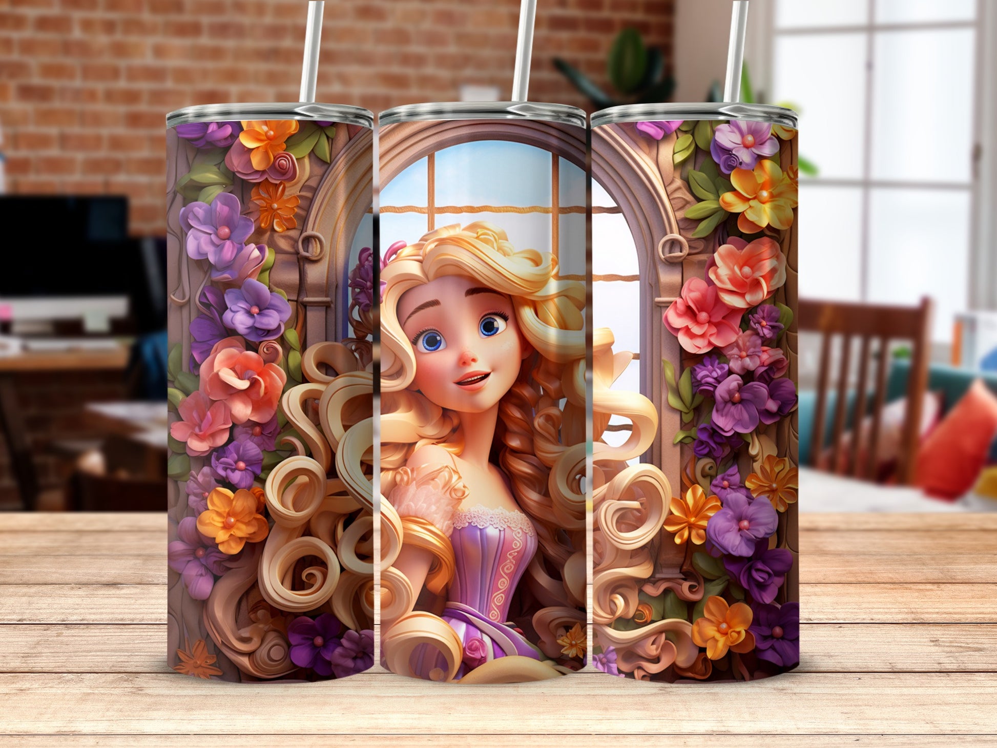 Vibrant floral fantasy princess illustration tumbler