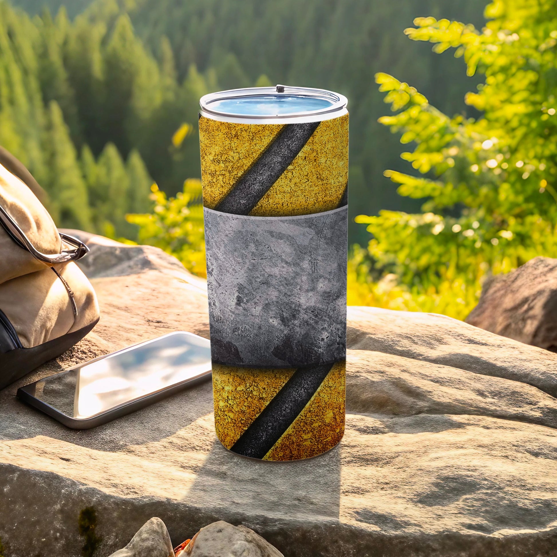 Distressed Yellow Black Stripe Grey Middle Tumbler product type