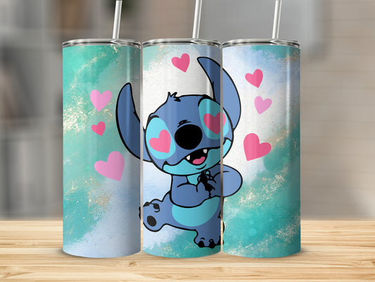 Cute Blue Cartoon Character with Hearts Tumbler