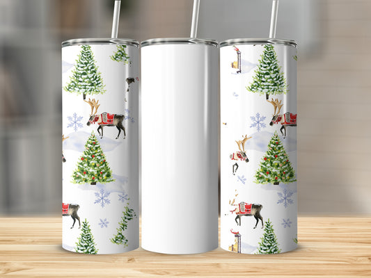 Christmas Tree and Reindeer Design Tumbler Product