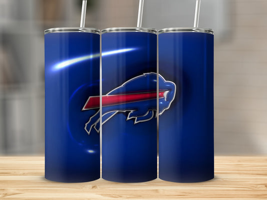 Buffalo Bills Logo in Blue with Red Tumblers