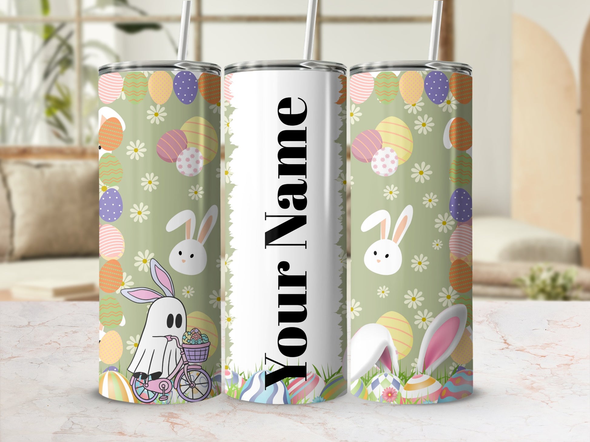 Personalized Easter Bunny Egg Tumbler with Straws
