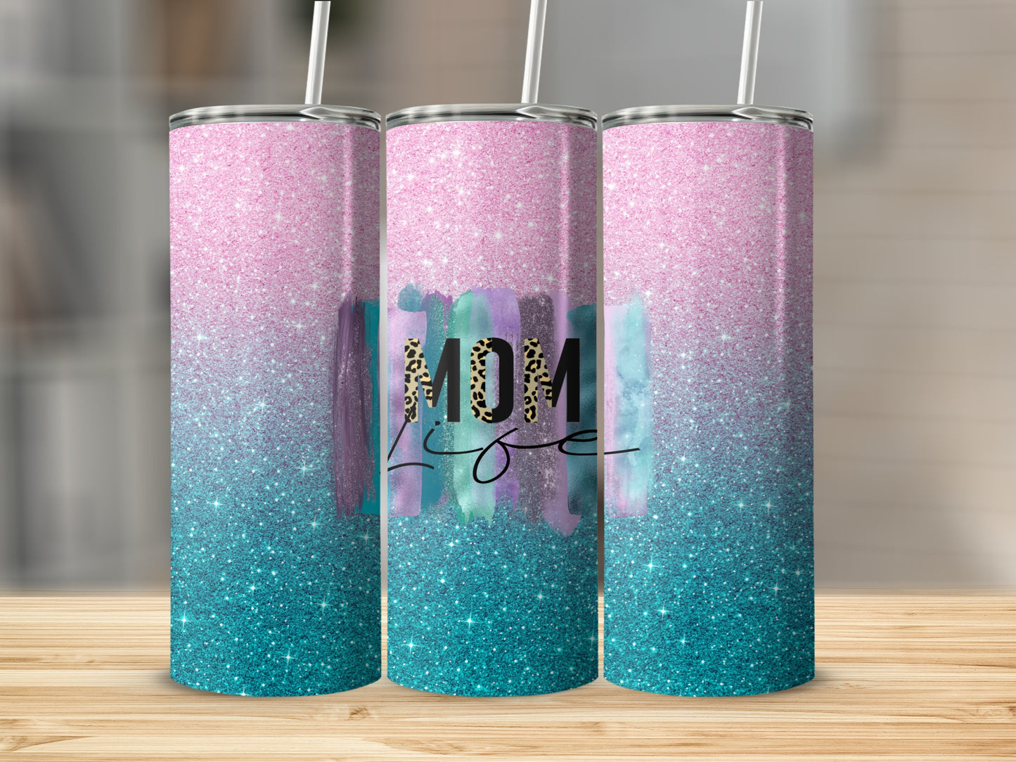 Pink Teal Glitter Gradient MOM Life Leopard Product Type