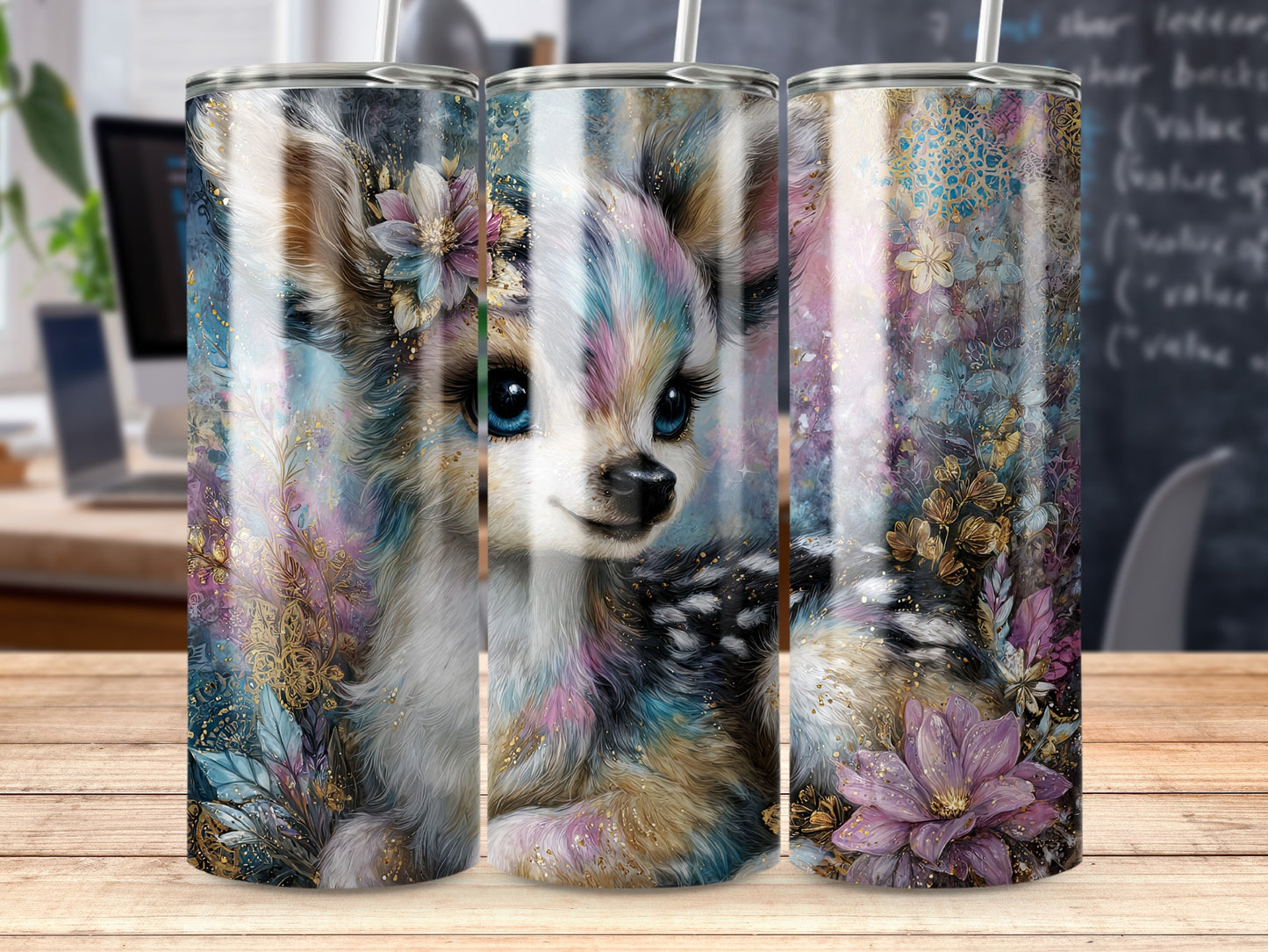 Cute Colorful Deer with Floral Design Tumbler