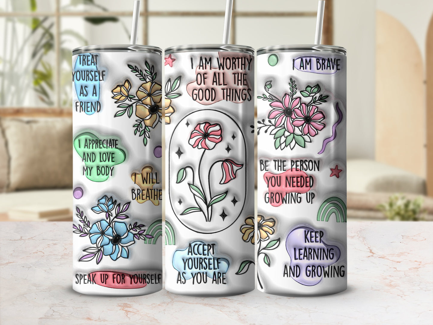 Self-Love Affirmations Empowerment Floral Tumbler product type