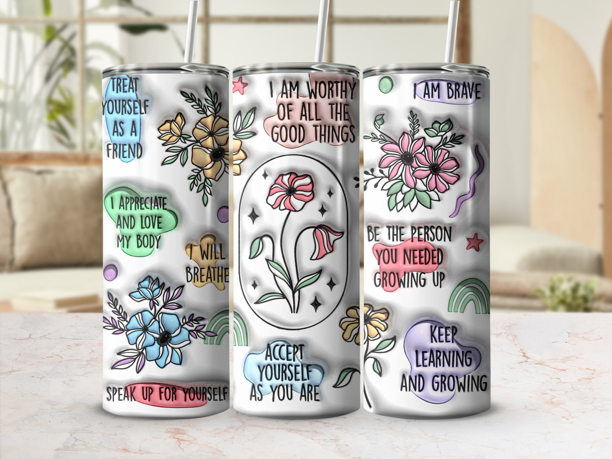Self-Love Affirmations Empowerment Floral Tumbler product type