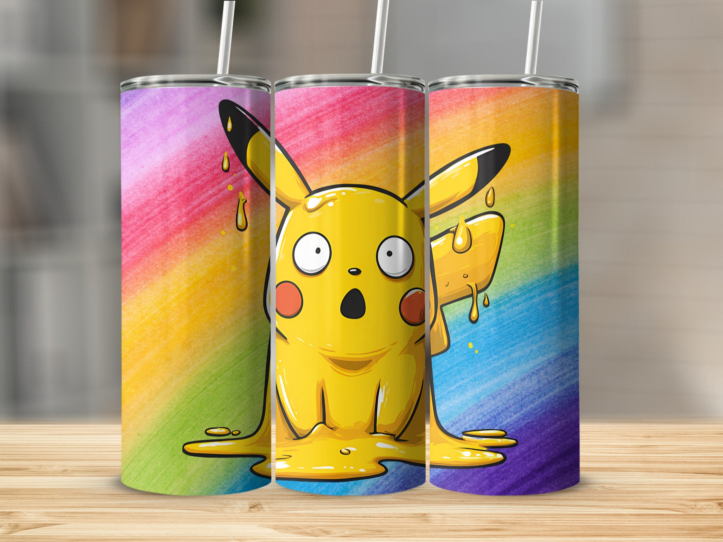 Cute Surprised Character Rainbow Design Tumbler Cup