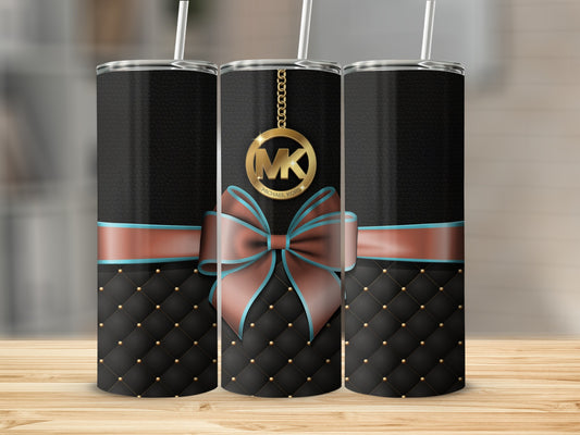 Elegant Black Tumbler with Blue and Brown Bow Design