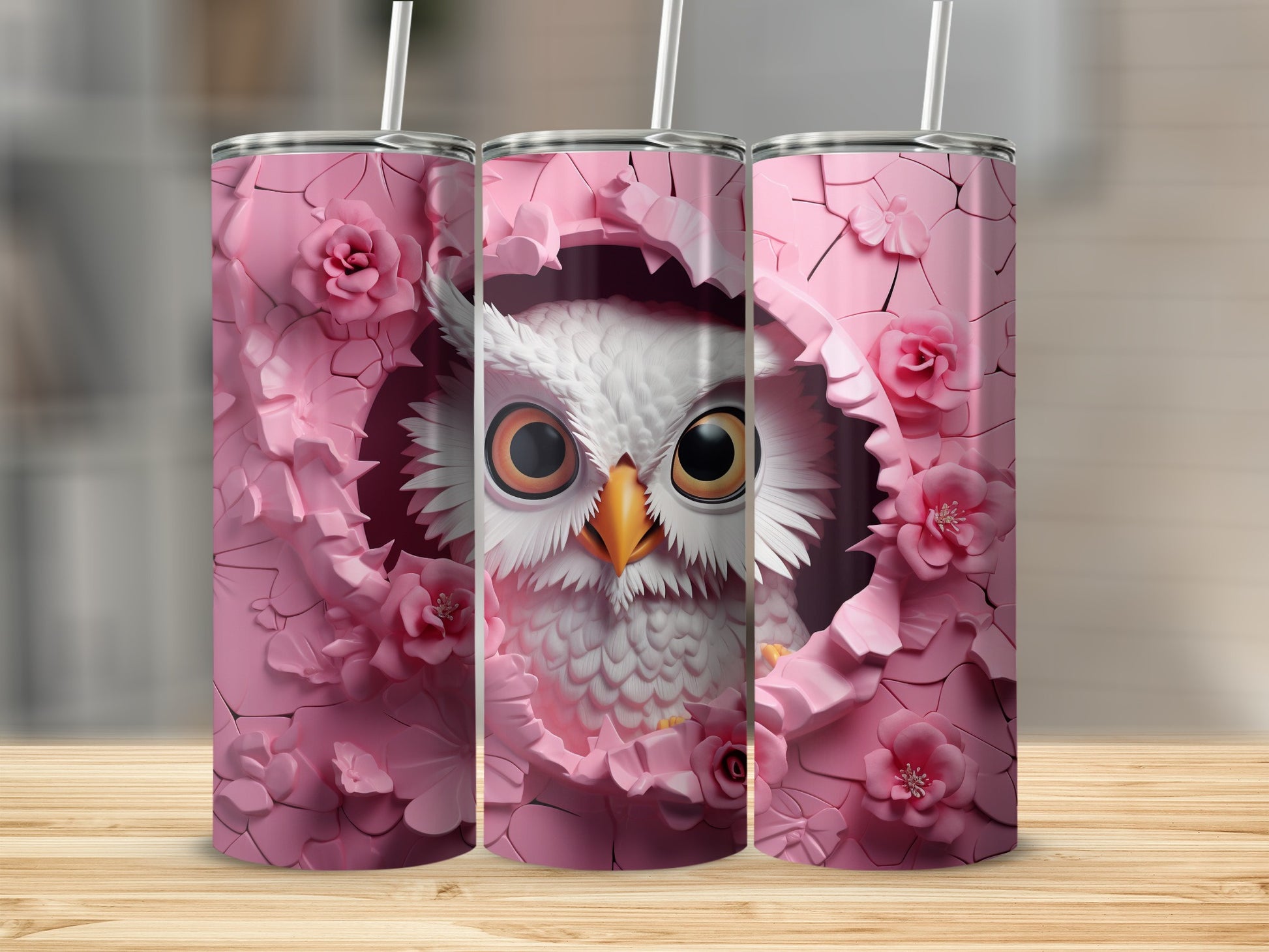 Adorable White Owl Pink Floral Breakout product type