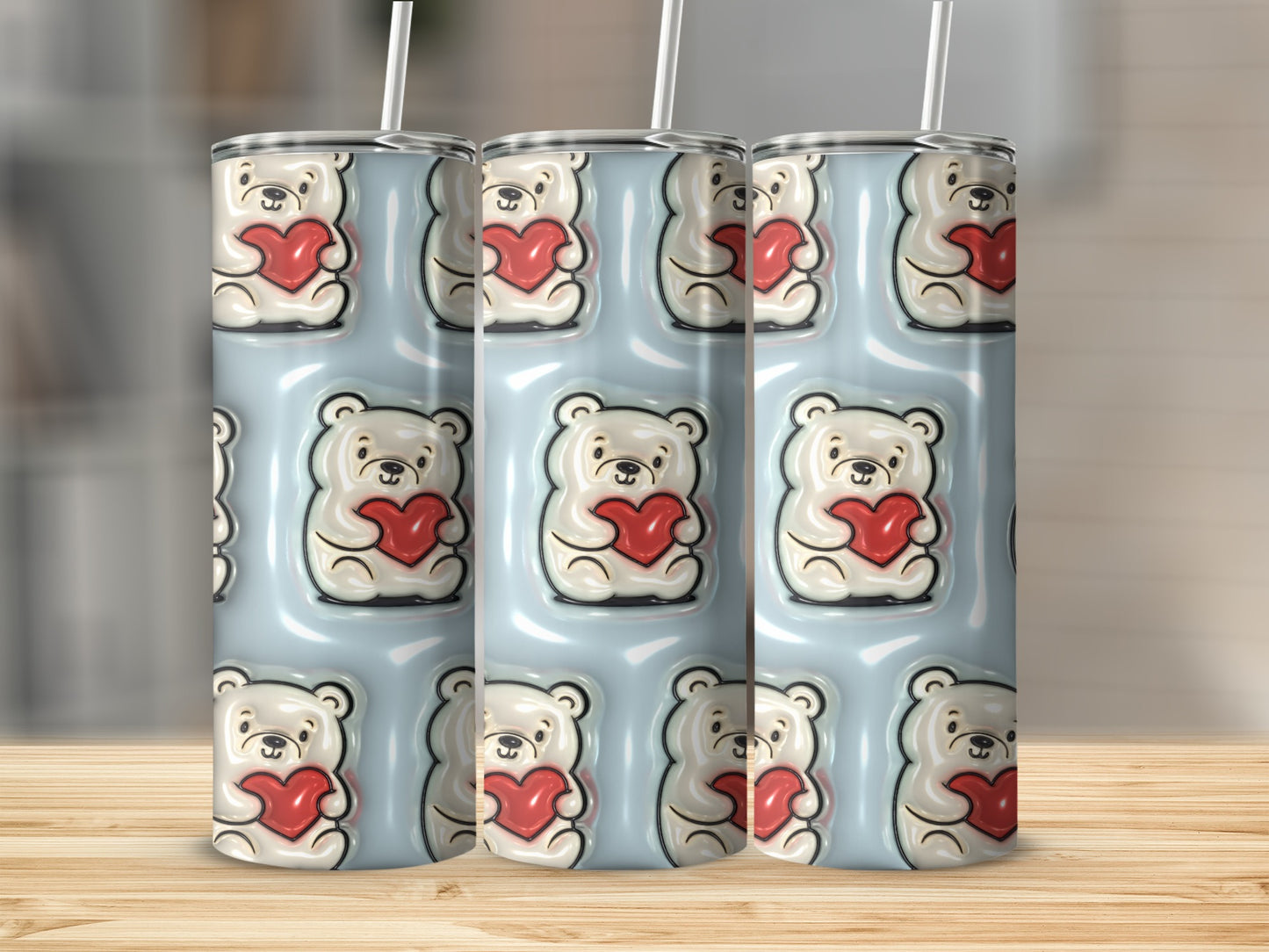 Cute Bear Tumbler with Heart Design Accessories